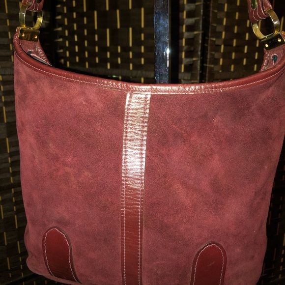 Vintage Burgundy, suede-leather Crossbody purse. - Picture 7 of 16
